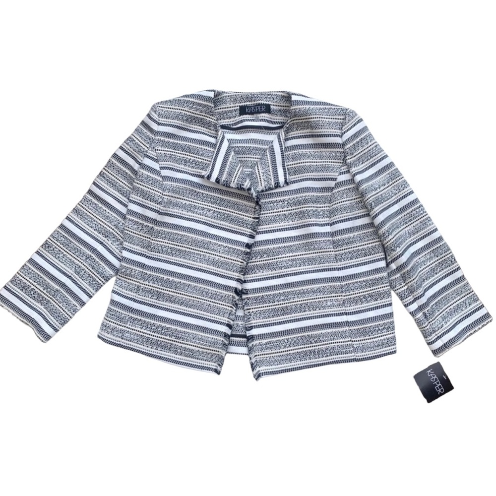 Kasper Women’s Black & White Wool Blend Stripe Blazer Size Small